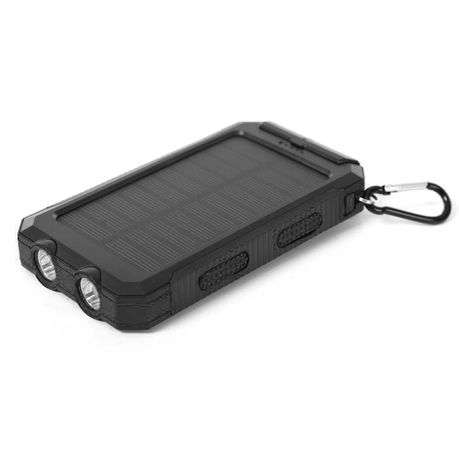 13000mAh Solar Powered Power Bank - Dual USB Output & Flashlight - Black