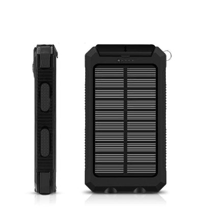13000mAh Solar Powered Power Bank - Dual USB Output & Flashlight - Black