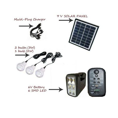 GD-8017 Solar Home Lighting System with 3 Led Bulbs