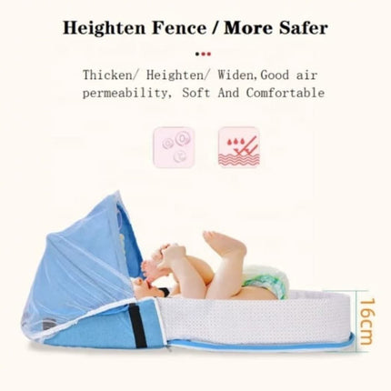 Portable Baby bed with Mozzi Net & Toys - Light Blue