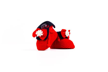 Infant Wool Knitted Flowery Bowknot Socks Shoes - 3-6 months