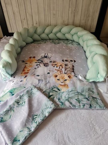 Braided Cot Bumper - Mint Green