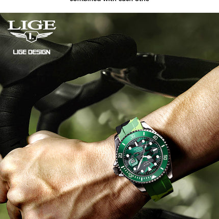 LIGE Men's Quartz Watch 30M Waterproof Watch Silicone Camo Strap - Green