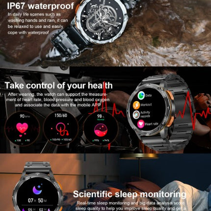 AK59 Smart Watch HD AMLOED Screen w/ health monitoring - Silver Steel Strap