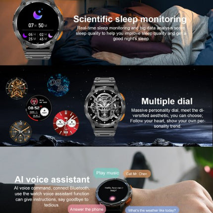 AK59 Smart Watch HD AMLOED Screen w/ health monitoring - Silver Steel Strap