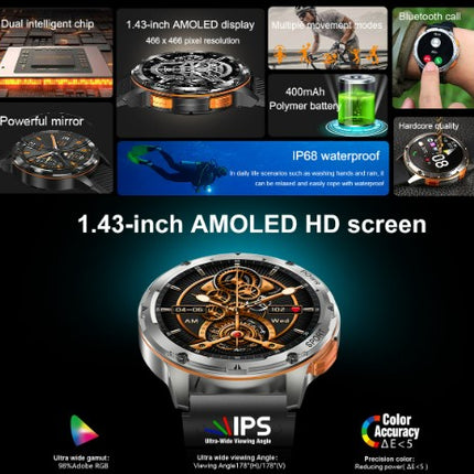 AK59 Smart Watch HD AMLOED Screen w/ health monitoring - Silver Steel Strap