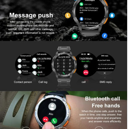 AK59 Smart Watch HD AMLOED Screen w/ health monitoring - Silver Steel Strap