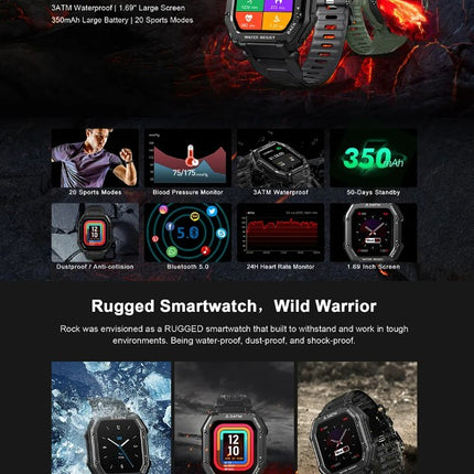 ROCK Rugged Smart Watch For Men Outdoor Sports - Black