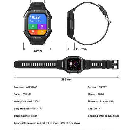 ROCK Rugged Smart Watch For Men Outdoor Sports - Black