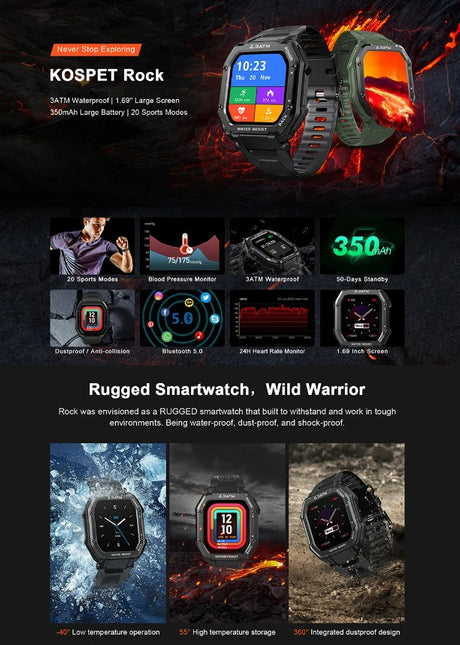ROCK Rugged Smart Watch For Men Outdoor Sports - Army Green
