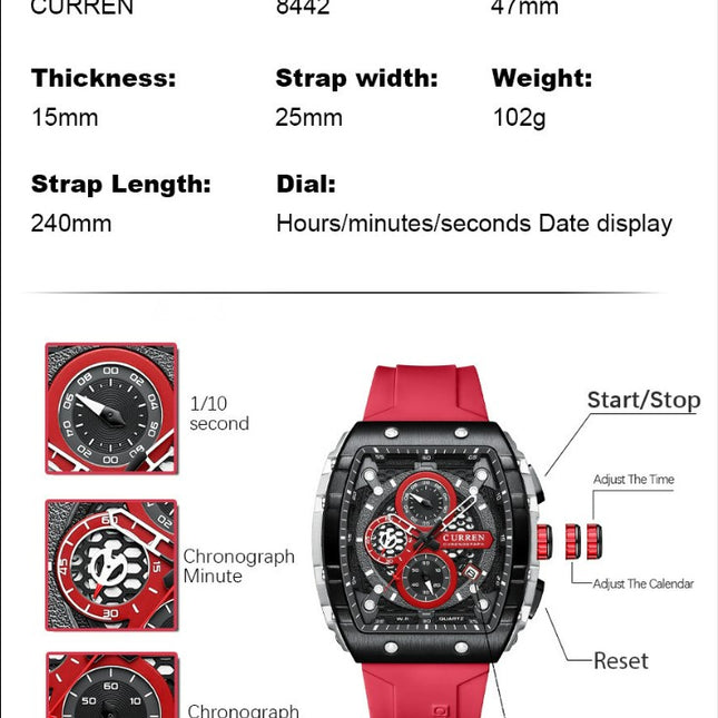 CURREN 8442 Men's Waterproof Six Needle Quartz  Multifunctional Watch Men's Watch - Blue