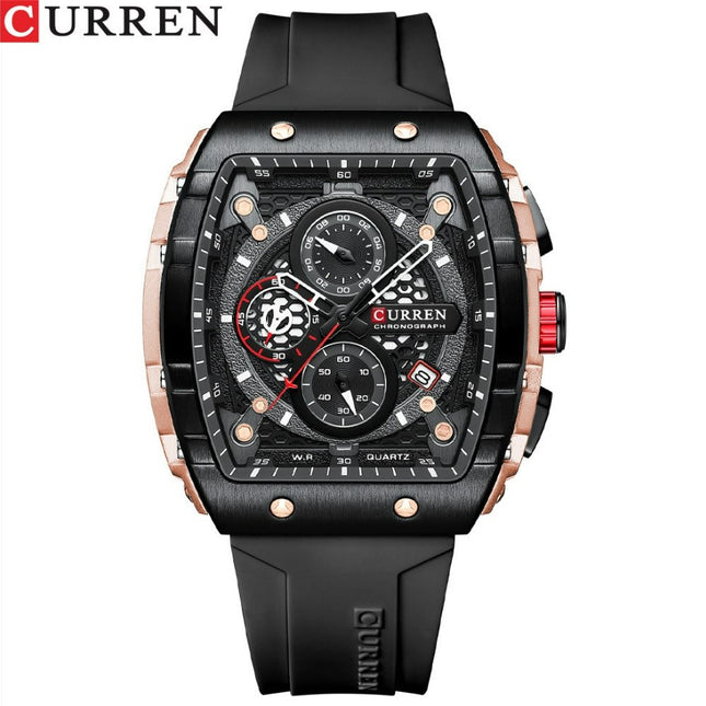 CURREN 8442 Men's Waterproof Six Needle Quartz  Multifunctional Watch Men's Watch - Black