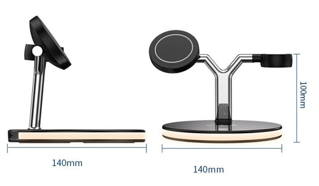 Magsafe desktop magnetic mobile phone holder charger three-in-one wireless charging watch headset - Black