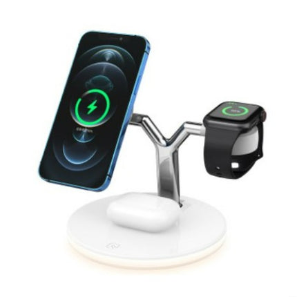 Magsafe desktop magnetic mobile phone holder charger three-in-one wireless charging watch headset - White