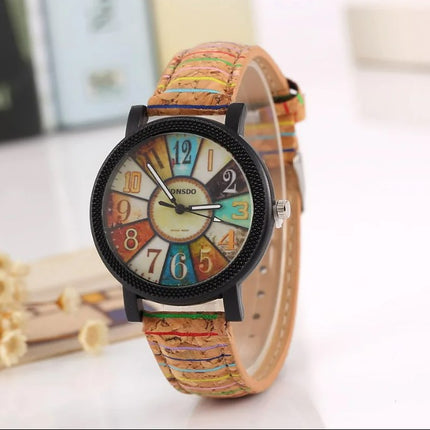 New flower surface wood grain leather watch men & women fashion watch