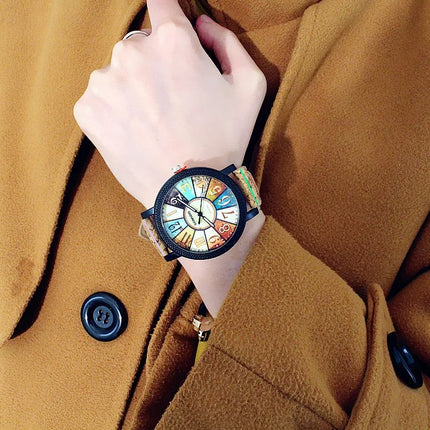 New flower surface wood grain leather watch men & women fashion watch
