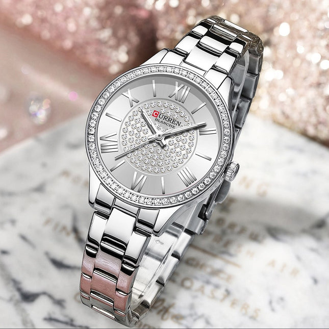 CURREN Ladies Watch Fashion Steel Band Watch - White