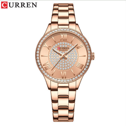 CURREN Ladies Watch Fashion Steel Band Watch - Rose Red