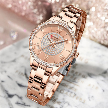 CURREN Ladies Watch Fashion Steel Band Watch - Rose Red
