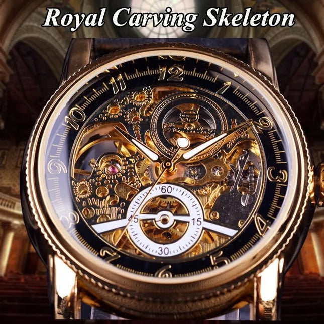 Forsining Hollow Engraving Skeleton Casual Designer Brand Automatic Watches - Black