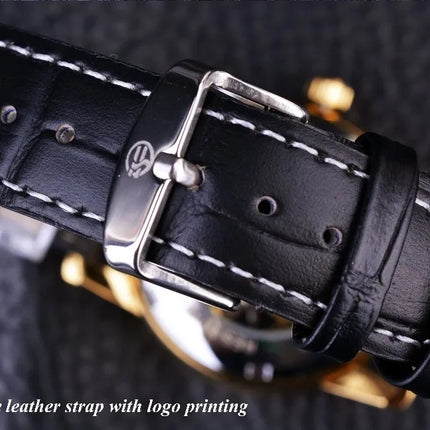 Forsining Hollow Engraving Skeleton Casual Designer Brand Automatic Watches - Black