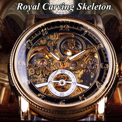Forsining Hollow Engraving Skeleton Casual Designer Brand Automatic Watches - Black Silver