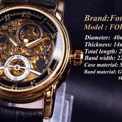 Forsining Hollow Engraving Skeleton Casual Designer Brand Automatic Watches - Black Silver