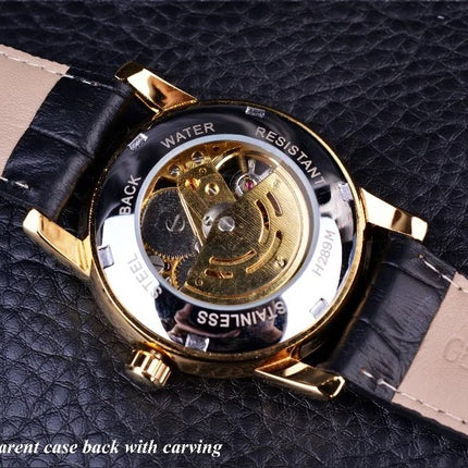 Forsining Hollow Engraving Skeleton Casual Designer Brand Automatic Watches - Black Silver