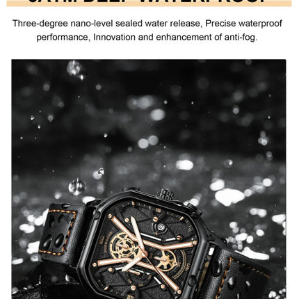 POEDAGAR Luxury Wristwatches Chronograph Leather Quartz Men's Watches - Gold