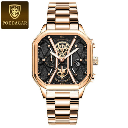 POEDAGAR Luxury Wristwatches Chronograph Leather Quartz Men's Watches - Gold