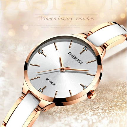 NIBOSI Luxury Ceramic Ladies Bracelet Watches - Rose White