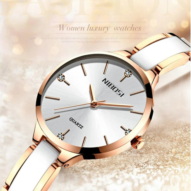 NIBOSI Luxury Ceramic Ladies Bracelet Watches - Rose White