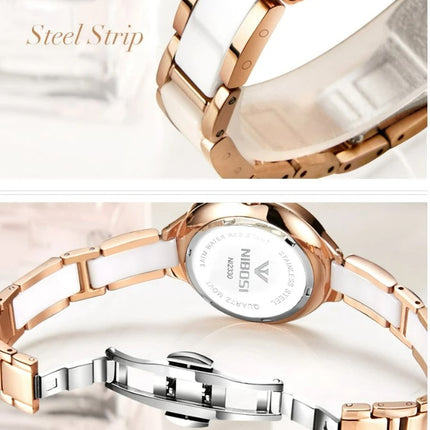 NIBOSI Luxury Ceramic Ladies Bracelet Watches - Rose White