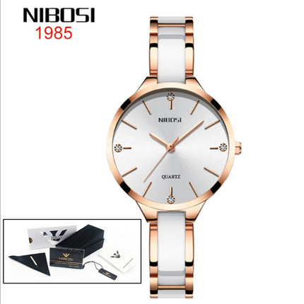 NIBOSI Luxury Ceramic Ladies Bracelet Watches - Rose White