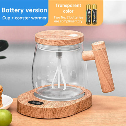 Self Stirring Coffee Cup Electric Stirring Glass Mug Mapple Grain Transparent with Coaster Warmer