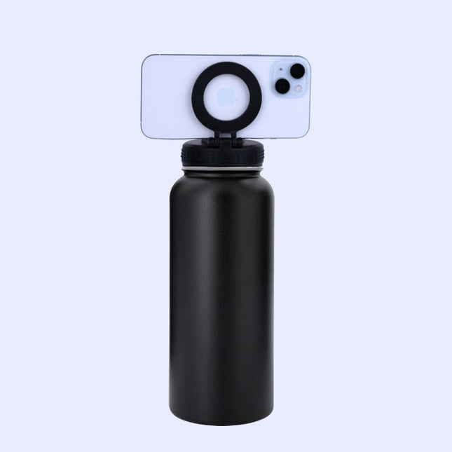 32oz Stainless Steel 304 Double-Layer Insulated Bottle with Phone Holder Magnetic Suction Cover