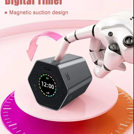 Hexagon Digital Clock Timer Magnetic Cubes Timer - Black
