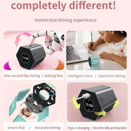 Hexagon Digital Clock Timer Magnetic Cubes Timer - Black