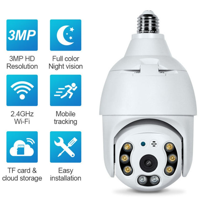 3mp Tuya Smart Wide Wifi Indoor Lamp Head Surveillance Camera