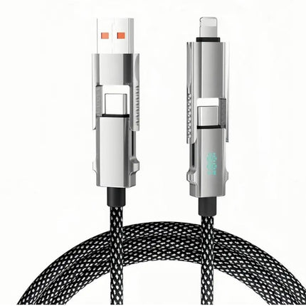 4 in 1 LED Display Multi Charger Cable - Dual USB C/USB A/Lightning Fast Charging Cable - 65W