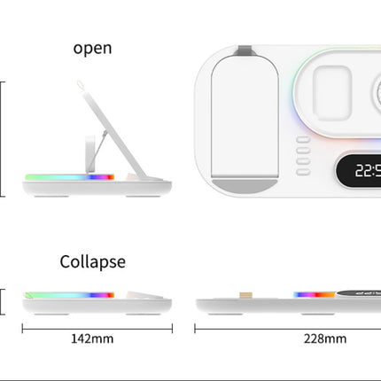 3in1 30W Wireless Charger with Clock, Fast Charging RGB Atmosphere Light - White