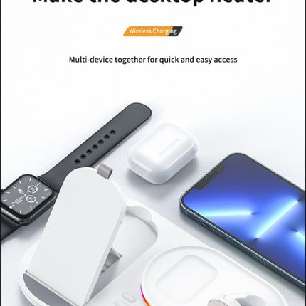 3in1 30W Wireless Charger with Clock, Fast Charging RGB Atmosphere Light - White
