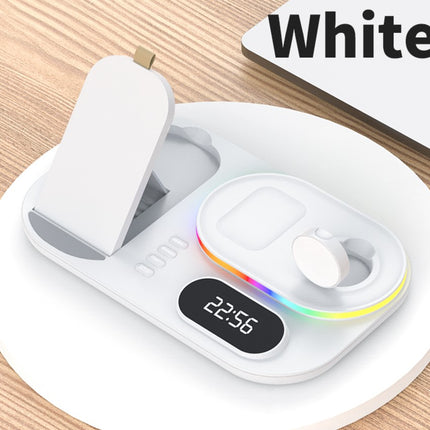 3in1 30W Wireless Charger with Clock, Fast Charging RGB Atmosphere Light - White
