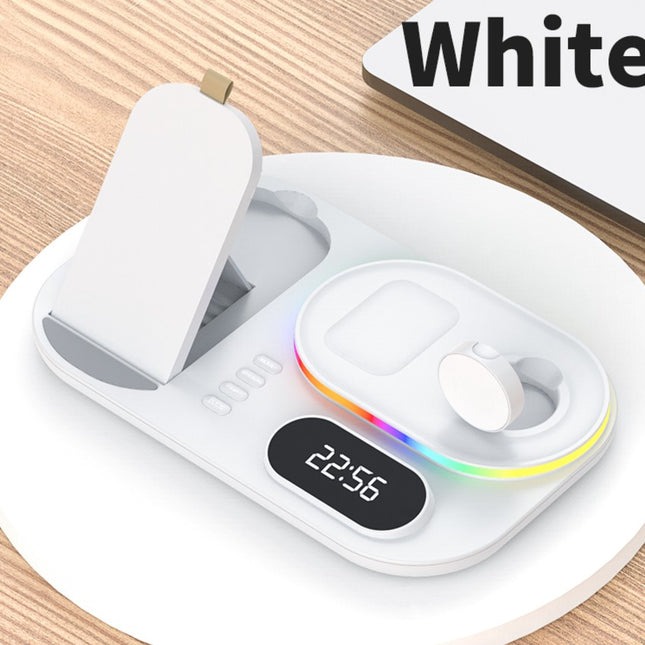 3in1 30W Wireless Charger with Clock, Fast Charging RGB Atmosphere Light - White