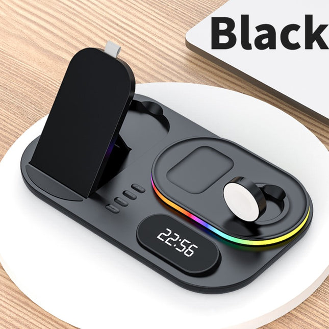 3in1 30W Wireless Charger with Clock, Fast Charging RGB Atmosphere Light - Black